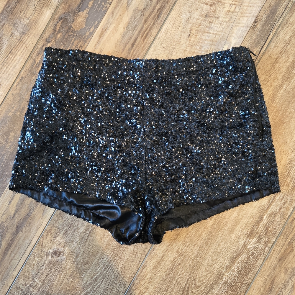 Mustard Seed Black Sequin High Waist Shorts